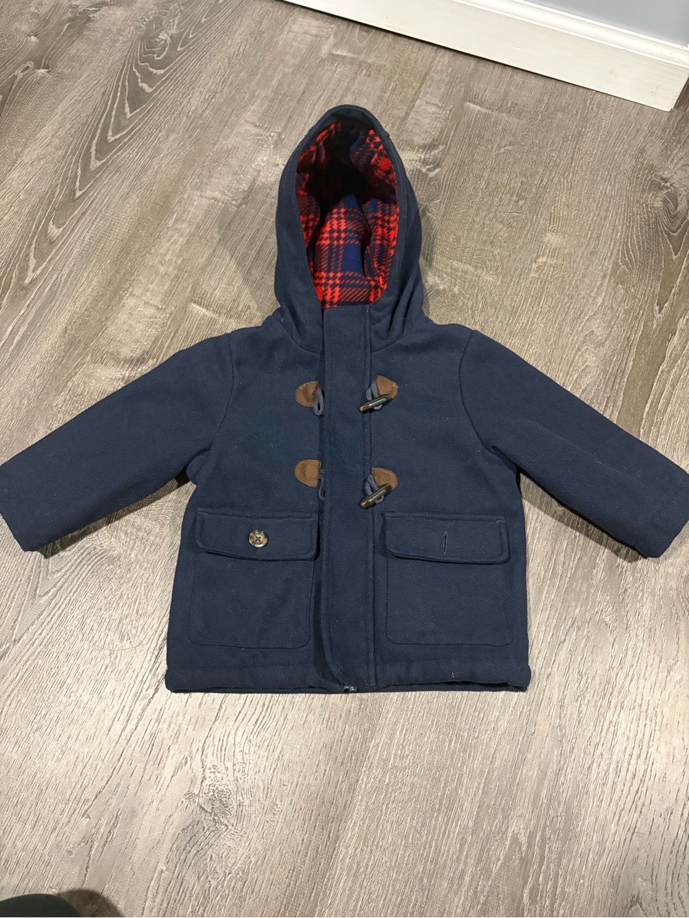 Carters Pea Coat 24 months Navy Blue Hooded Jacket Zip Close Toggle Buttons